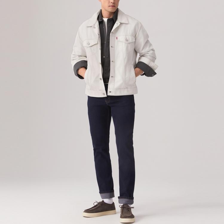 Levis Loose Fit Solid Color Simple Casual Polo Collar Long Sleeve Work Jacket Men Jackets Gray White A5782-0066