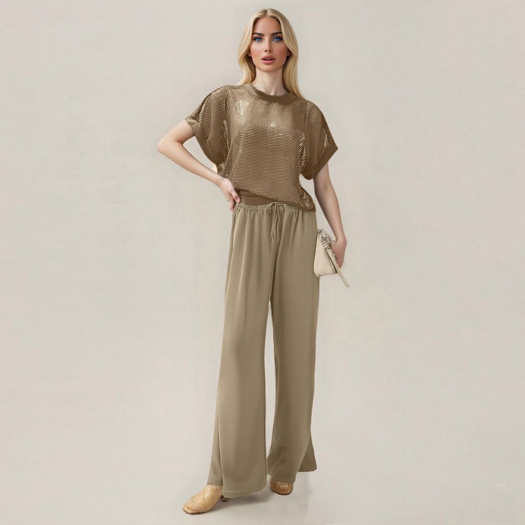 Ținută de vară pentru femei - Set pantaloni cu șnur și mânecă scurtă