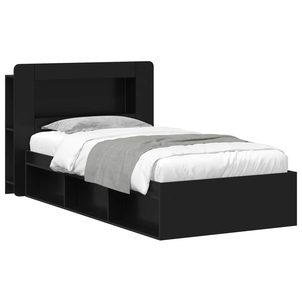 Bed Frame with Storage Space Black 90 X 200 Cm Engineered Wood