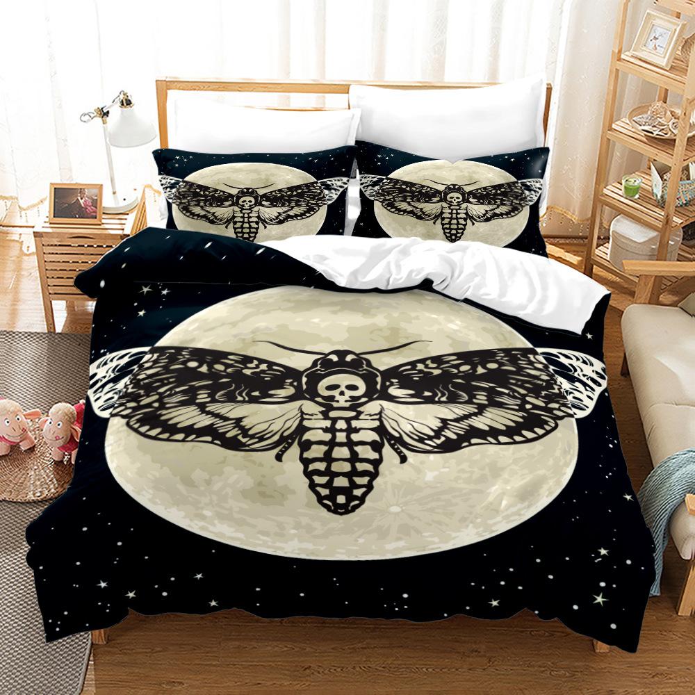 Death Moth Duvet Cover Set King Queen Size Moon Skull Youth Gothic Insect Print Skeleton Bones Polyester Quilt Cover for Kids