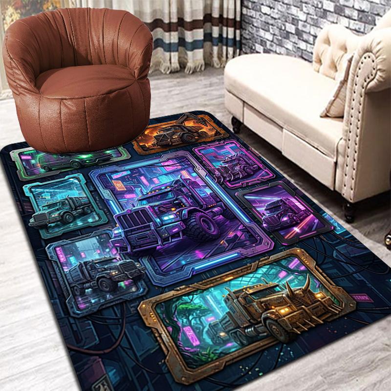 Cyberpunk Truck Gallery Pattern Rug Floor Mat for Living Room or Bedroom Soft and Comfortable Carpet a Gift for Birthday and Holiday.