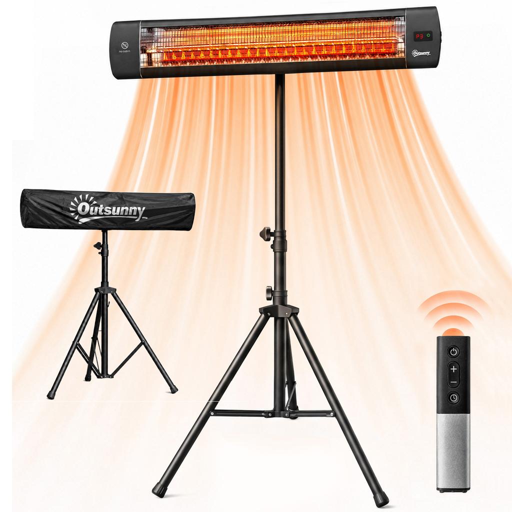 Infrared Floor-Standing Radiator, 2500 W, IP65, Remote, Timer, 87 x 81 x 180 cm, Black