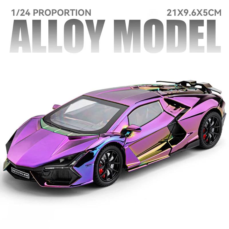 

1:24 Lamborghini Revuelto Спрей Литой Диск Автомобиль Литые Модели и Игрушечные Транспортные Средства Металлическая Модель Автомобиля Звук и Свет Коллекция Игрушка для Детей фиолетовый