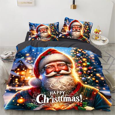 2025 Home 3D Printed Christmas Santa Claus (three-piece Set) Quilt Cover Pillowcase Christmas Series Bedding