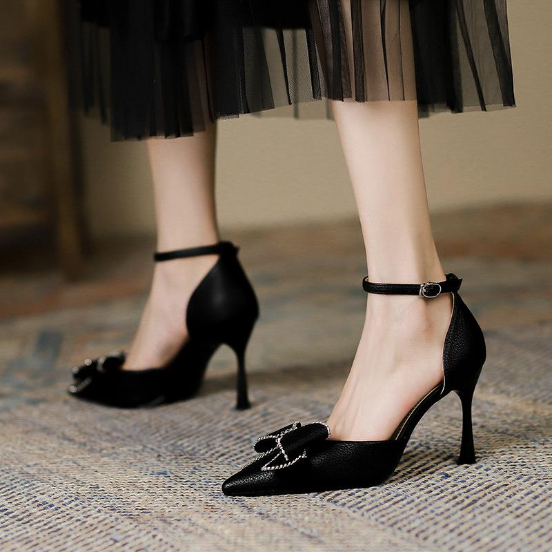 High-heeled Sandals  Summer Fairy Style Pointed Toe Hollow High-heeled Shoes Women Korean Version Shallow Mouth Stiletto Shoes Women