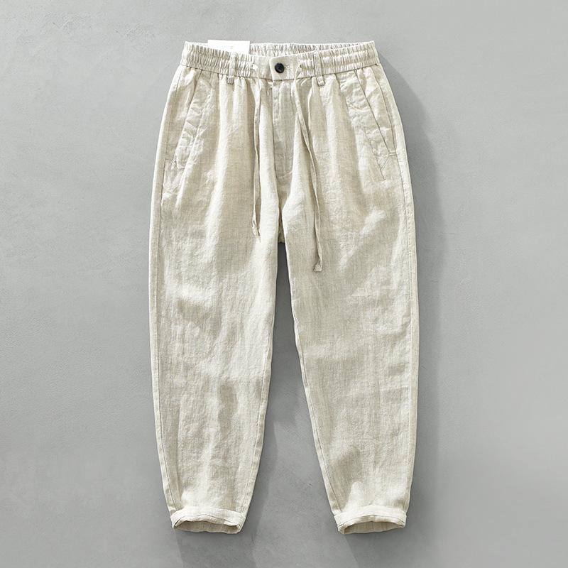 

3582 Men s Retro Japanese-Style Casual Linen Pants - Loose, Straight Leg Trousers 2XL льняной