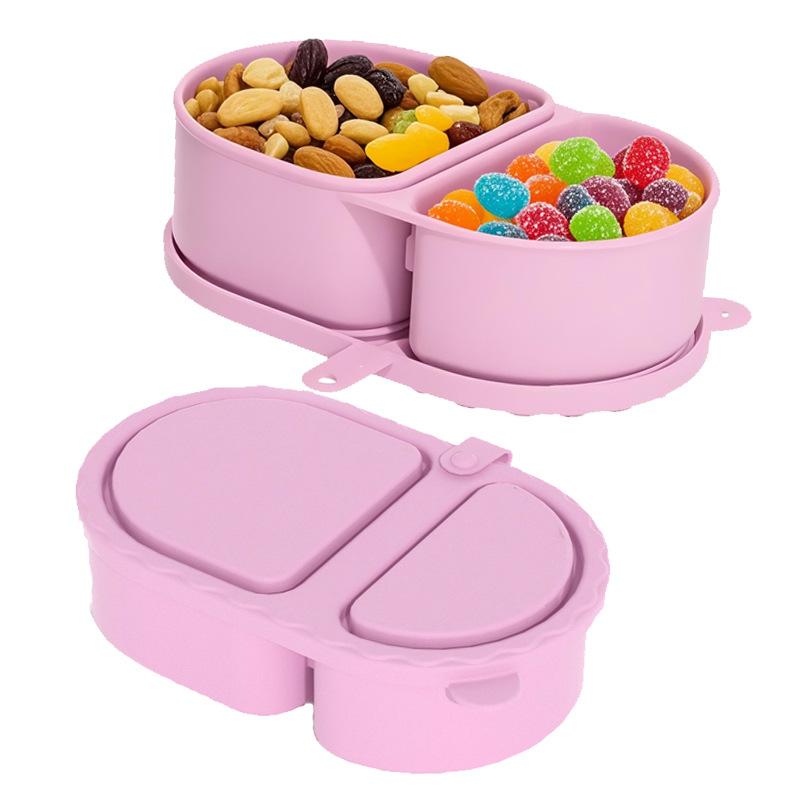 

Silicone Dual Compartment Sauce Box With Lid Foldable Leak Proof Design For Condiments Snacks Salad Storage рожевий