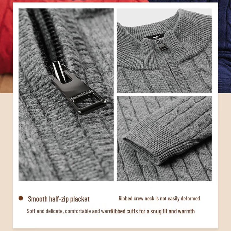 SEPTWOLVES Men's Warm Cable Knit Mid-High Collar Sweater