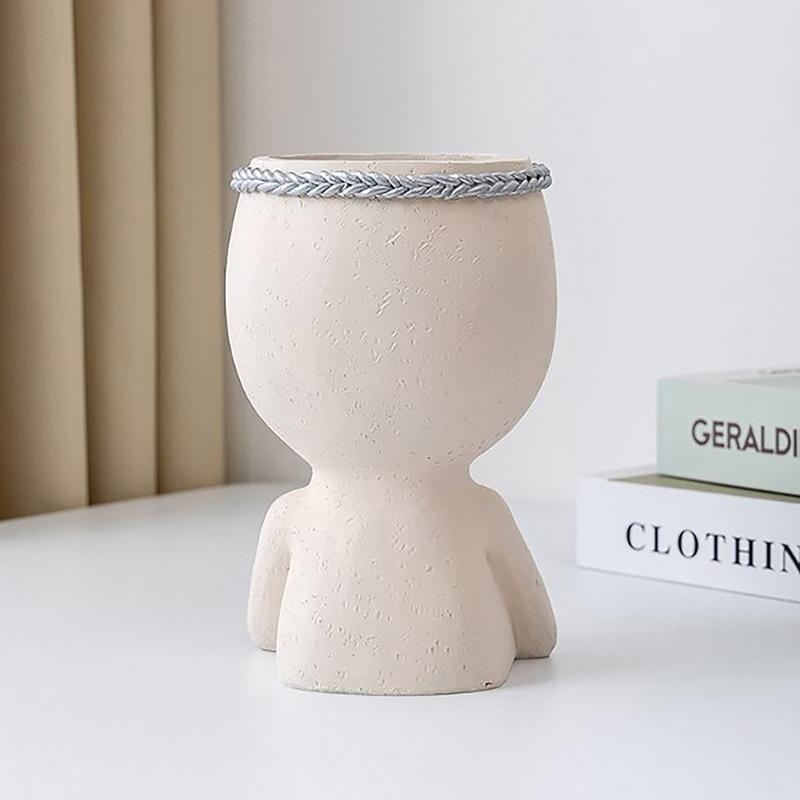 Face Shape Flower Pot Resin Figure Planter, Flower Pot For Succulent Plant, Resin Ornament For Desktop, Home & Office Decor