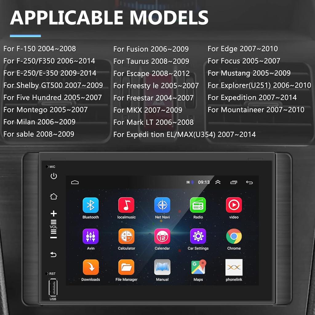 7' Android Car Stereo for Ford F150-F350, Bluetooth GPS Navigation, FM/RDS, USB, MirrorLink, Backup Camera