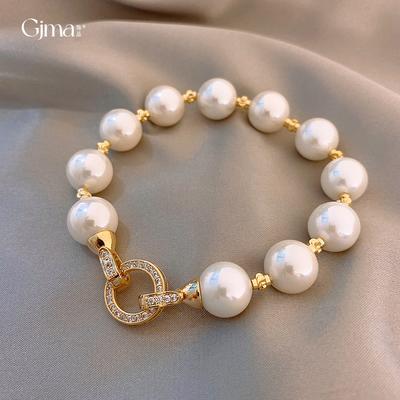 Real Gold Electroplated Zircon Circle Pearl Bracelet Temperament Bracelet Versatile Retro Jewelry Women