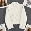 Jarní Dámské Breasted Office Cropped Blazer Lapel Jednobarevné Dlouhé rukávy Dvouplášťový kabátek