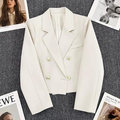 Primavera feminino breasted escritório recortado blazer lapela cor sólida manga longa jaqueta dupla terno casaco