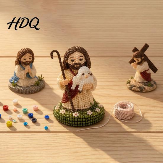 Heimdekoration Bastelset DIY Christliches Perlenbastelset Niedliches 4er-Pack Winzige Perlen-Jesus/Maria Schreibtischdekoration Handgefertigte Mini-Glaubensperlen mit Anleitung