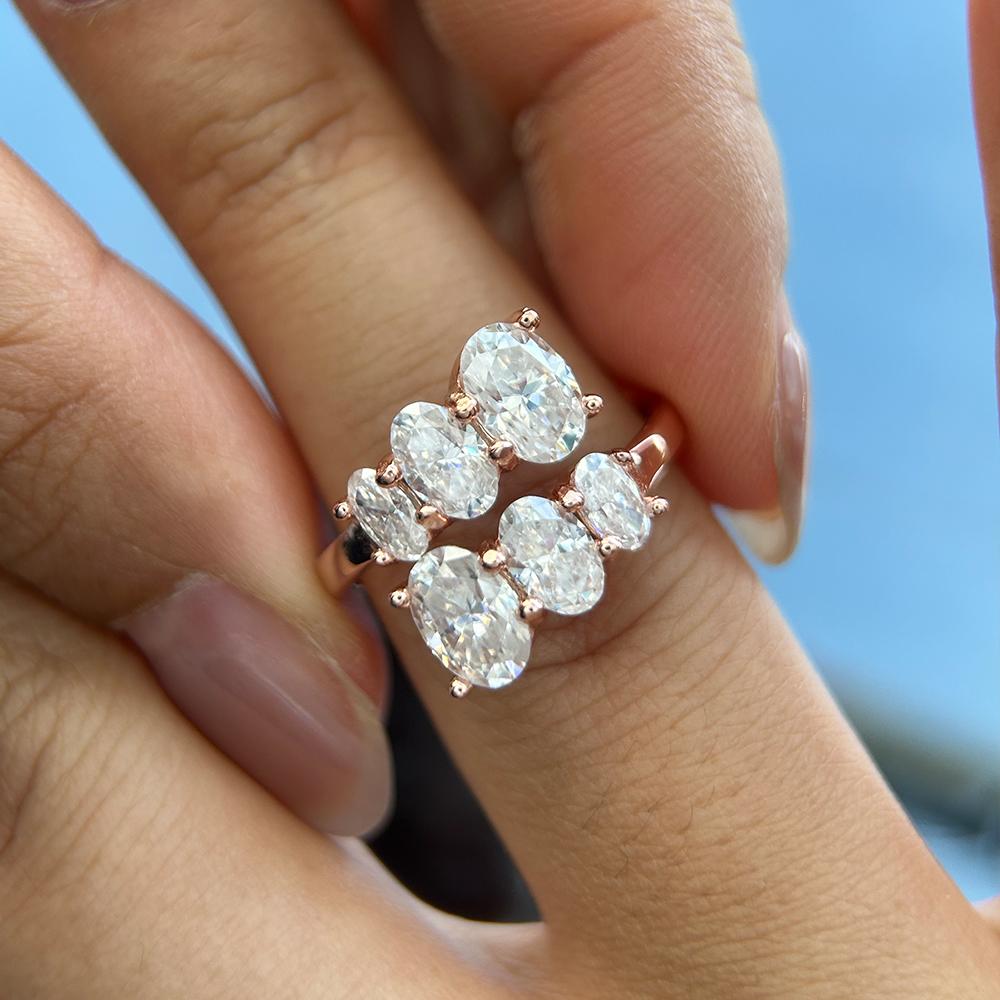 3.6cttw Oval Cut Moissanite Diamond Engagement Ring for Women Copper18K Gold Plated Wedding Bands Fine Jewelry