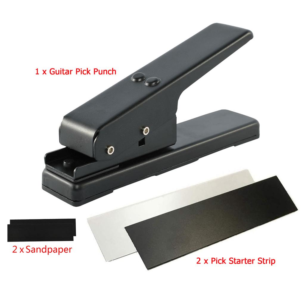 Guitar Pick Punch Set with 2 Pick Strips 2 Sandpaper Easy-to-use Pick Maker Wonderful Gift Choice for Guitar Players Birthdays Family Friends