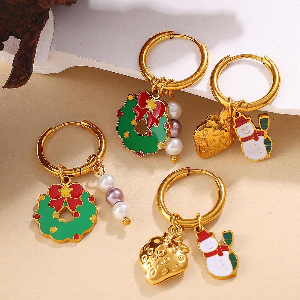 Christmas versatile DIY pendant earrings stainless steel gold-plated atmosphere earrings women