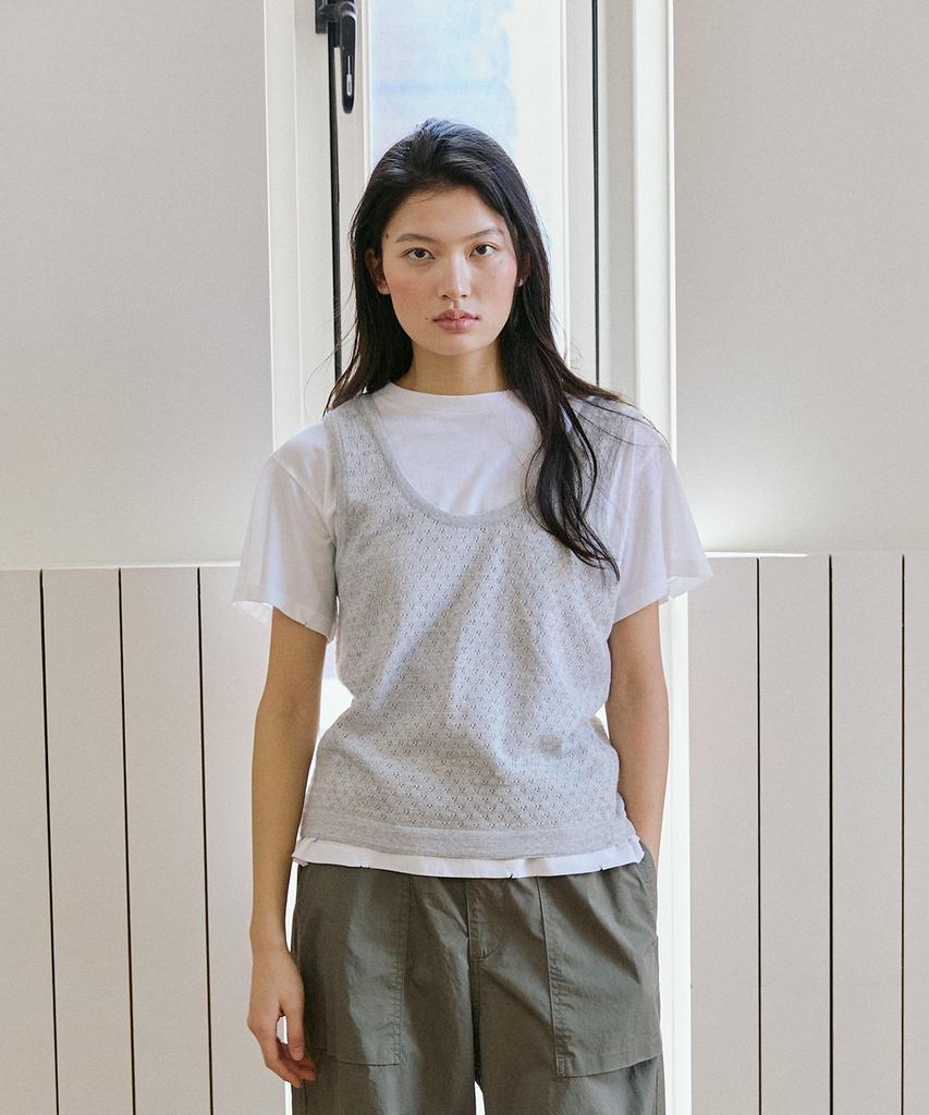 Peulob Scallop Knit Top Light Gray