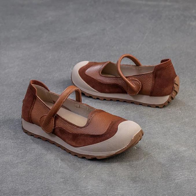 Johnature Commuter Genuine Leather Flats Casual Round Toe Soft Soled Shallow Versatile Women's Shoes