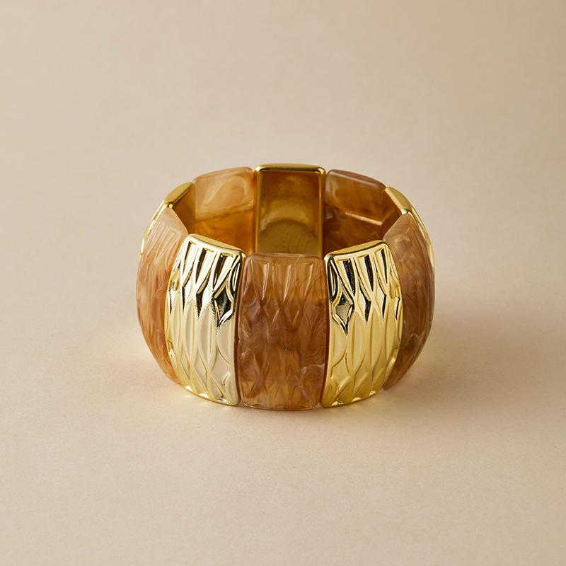 Acrylic Square Pattern Bangle for Women Elastic Rope Splicing Bracelet Geometric Irregular Wide Jewelry Gift
