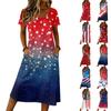 Women's Casual Loose Round-neck Short-sleeved Pocketed Mid-length Dress