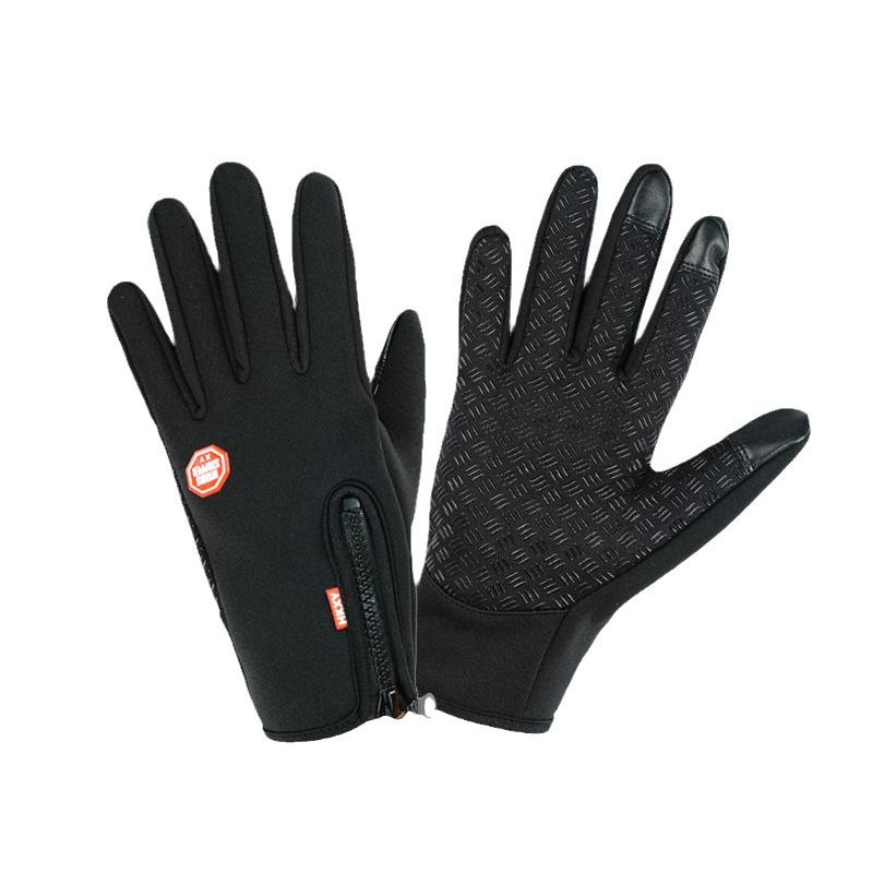 Autumn/Winter Windproof Fleece Cycling Gloves with Touchscreen Compatibility and Zipper Closure