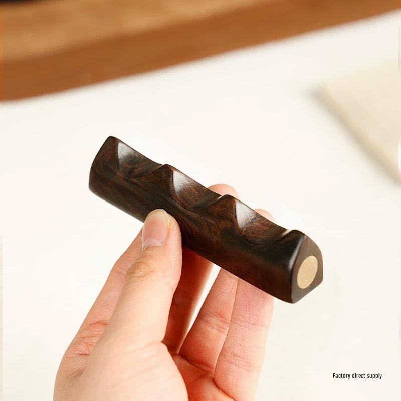 Ebony Inlaid Copper Brush Holder: Solid Wood Pen Rest for Calligraphy Supplies