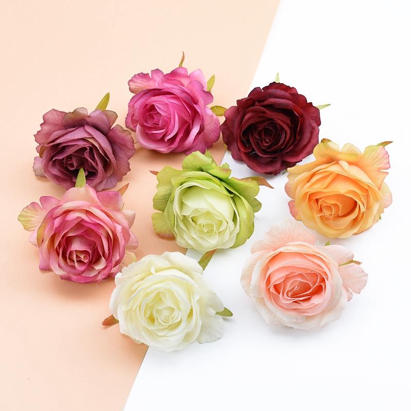 10Pcs Artificial Flowers Silk Roses Head Home Wedding Decoration Garland Palnts Wall Christmas Diy Scrapbooking Craft Supplies