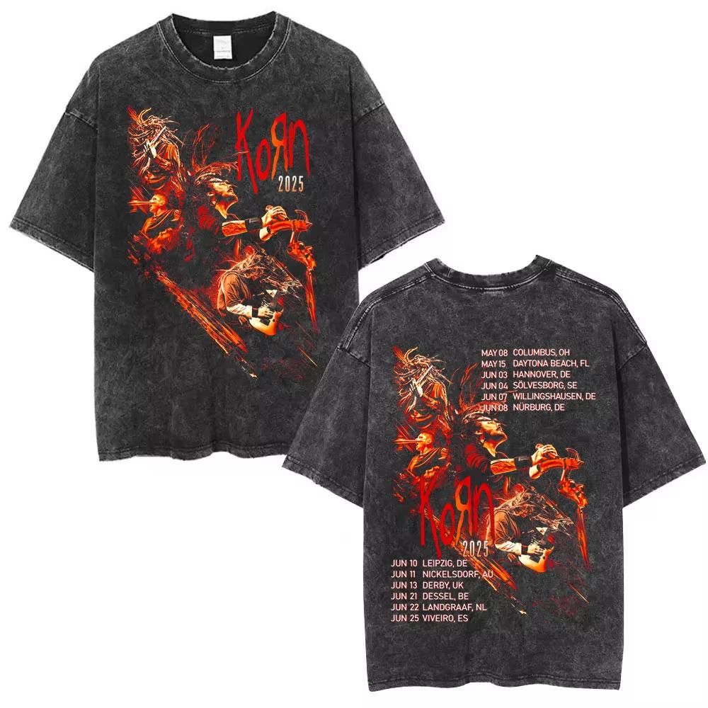 Sommer-Heißverkauf Gewaschen Vintage Korn Tour 2026 Merch T-Shirt Unisex Gothic Rock Popmusik T-Shirt Y2k Baumwolle Übergroße T-Shirts