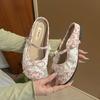 French Gentle Niche Lace Baotou Slippers 2025 New Bow Square Head Shallow Mouth Half Drag One Pedal