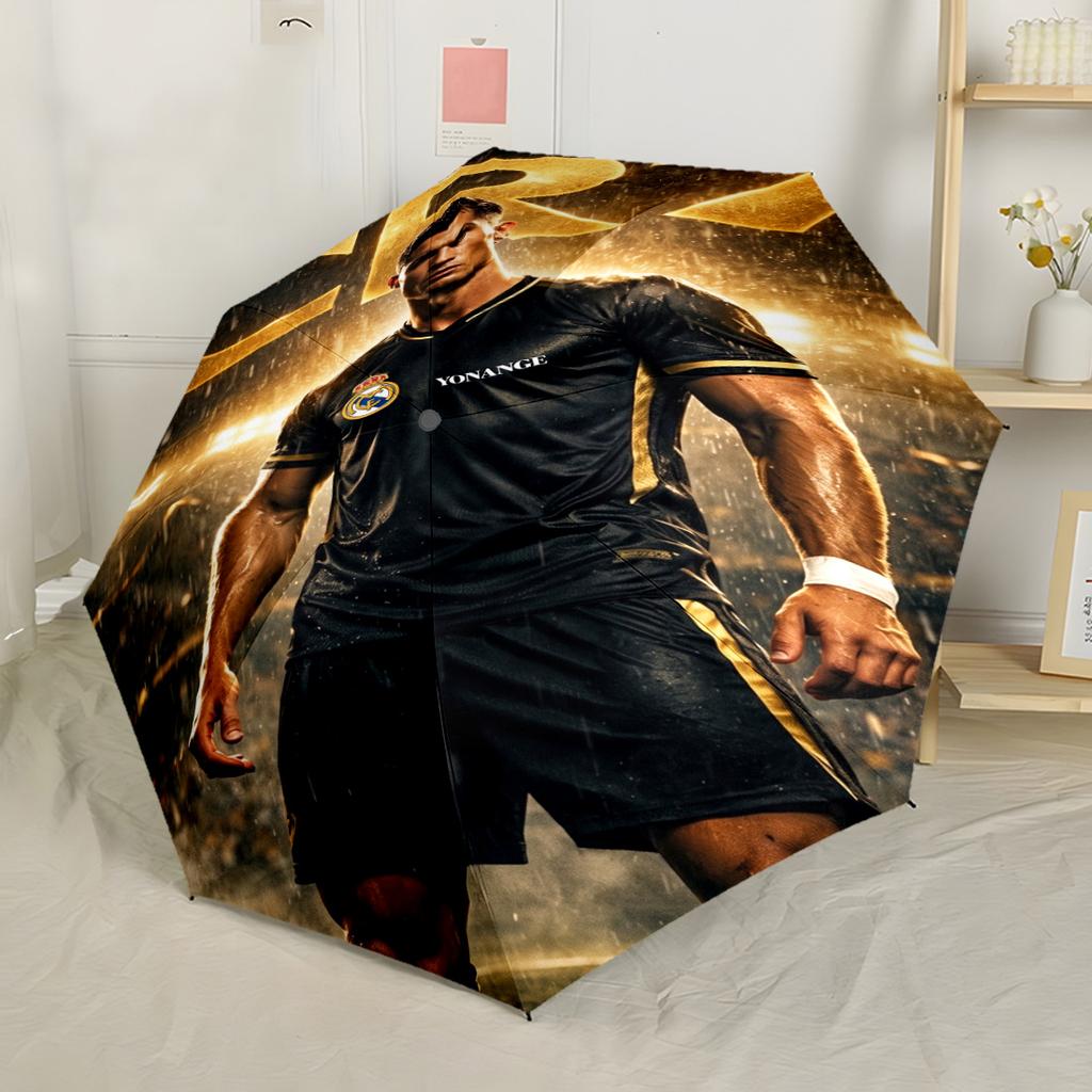 Cr7 Football Legend Portable Automatic Umbrella Compact 8-Rib Design Foldable Design All-Season Use Stylish Accessory Stylish Gift for Women