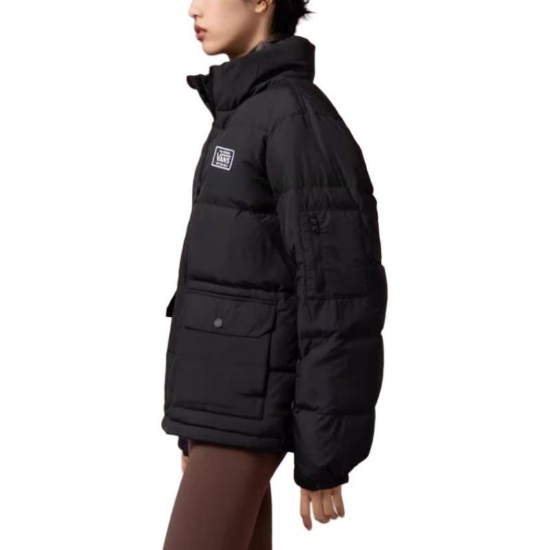 Vans Solid Color Stand Collar Mid-Length Loose Zipper Jacket Long Sleeve Unisex Jacket Black VN000H22BLK