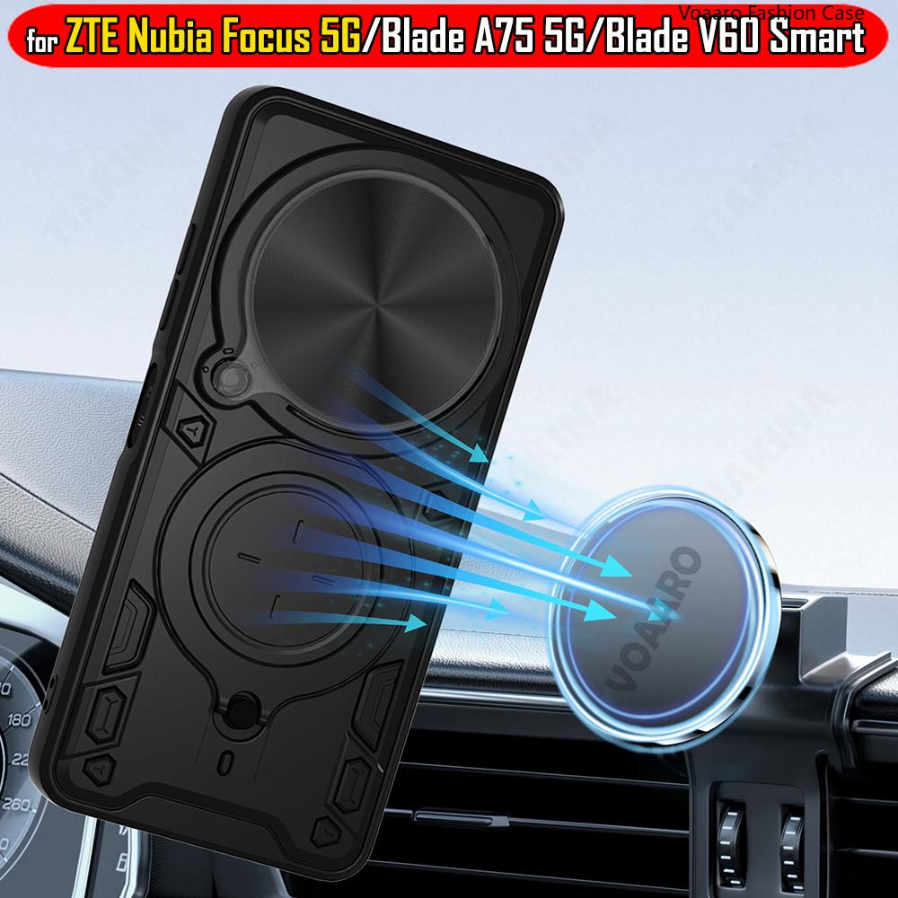 Rotate Slide Lens Funda for ZTE Nubia Focus 5G Armor Case for ZTE Blade A75 5G V60 Smart Case Magnetic Ring Stand Holder Cover