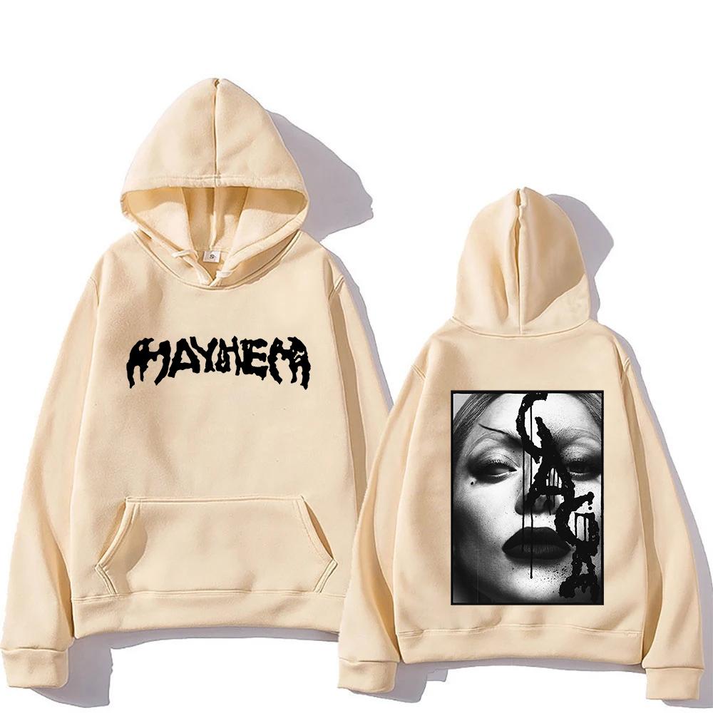 Lady Gaga Mode Kapuzenpullover Lady Gaga MAYHEM Cross Cutoff Print Sweatshirt Herbst Retro Mit Kapuze Kleidung Unisex Locker Streetwear