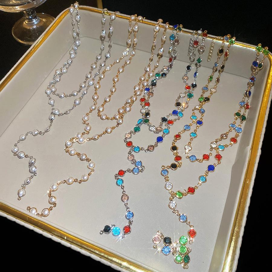 Vintage Colorful Crystal Pearl Double Layer Bead Choker Necklace For Women 2026 Trendy Charm Neck Jewelry Accessories Wholesale