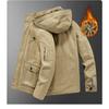 Winter Men's Cotton Coat Plus Velvet and Thickened Coat, Work Jacket, Multi-pocket Hooded Top Coat
