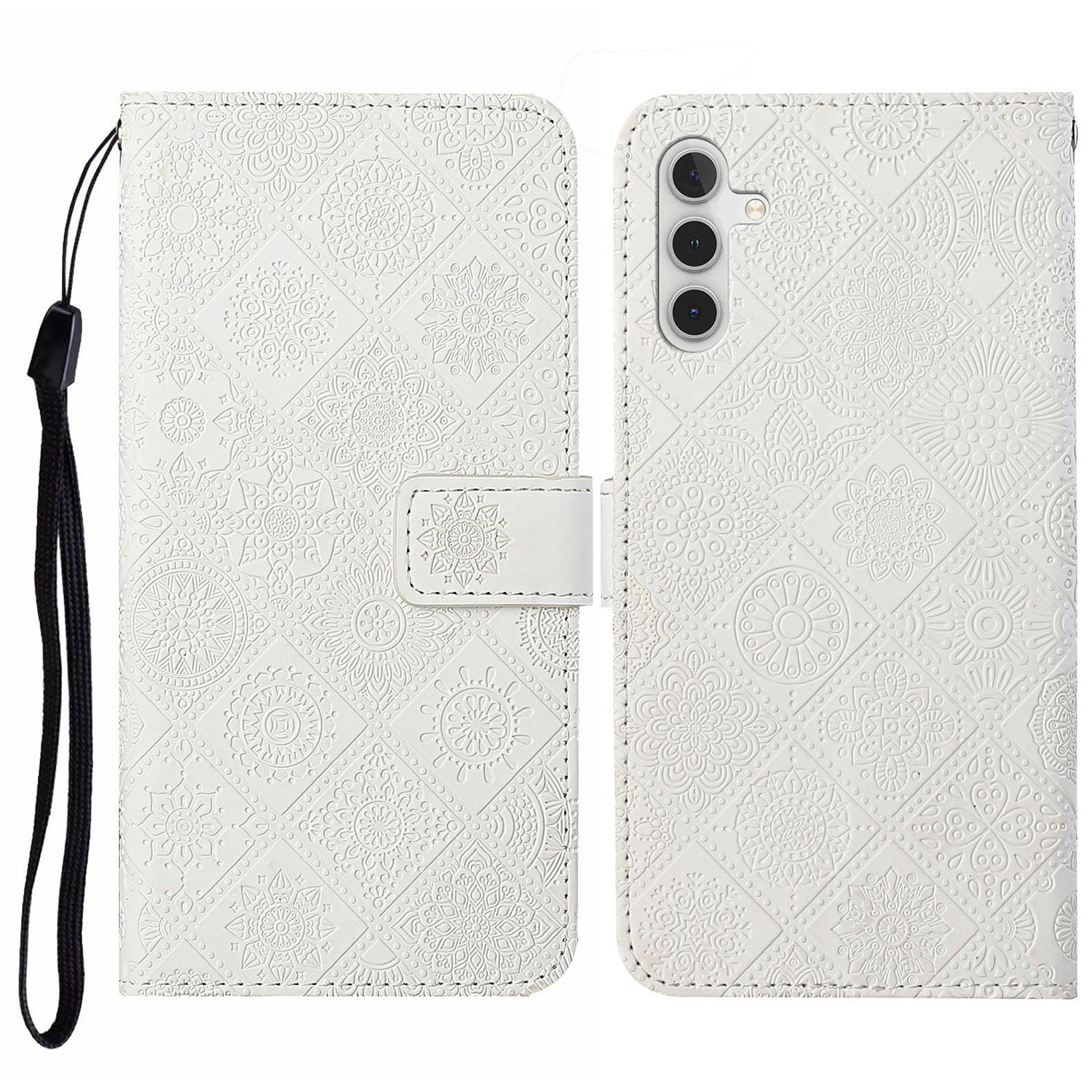 

For Samsung Galaxy A17 5G Case Leather Case Ethnic Style Wallet Phone Cover with Strap White