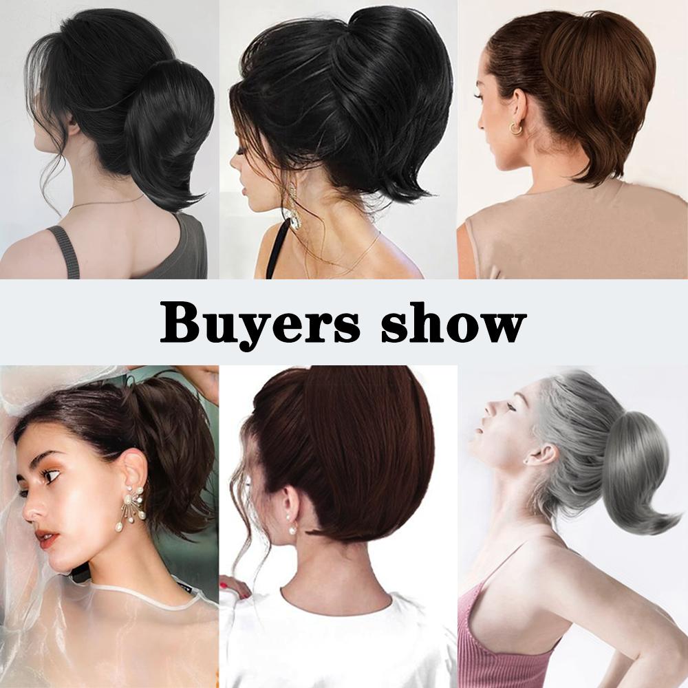 Synthetic Short Straight Wig Extensions Elastic Donut Bun Chignon Scrunchies Hairpieces Ponytail For Women Daily Use