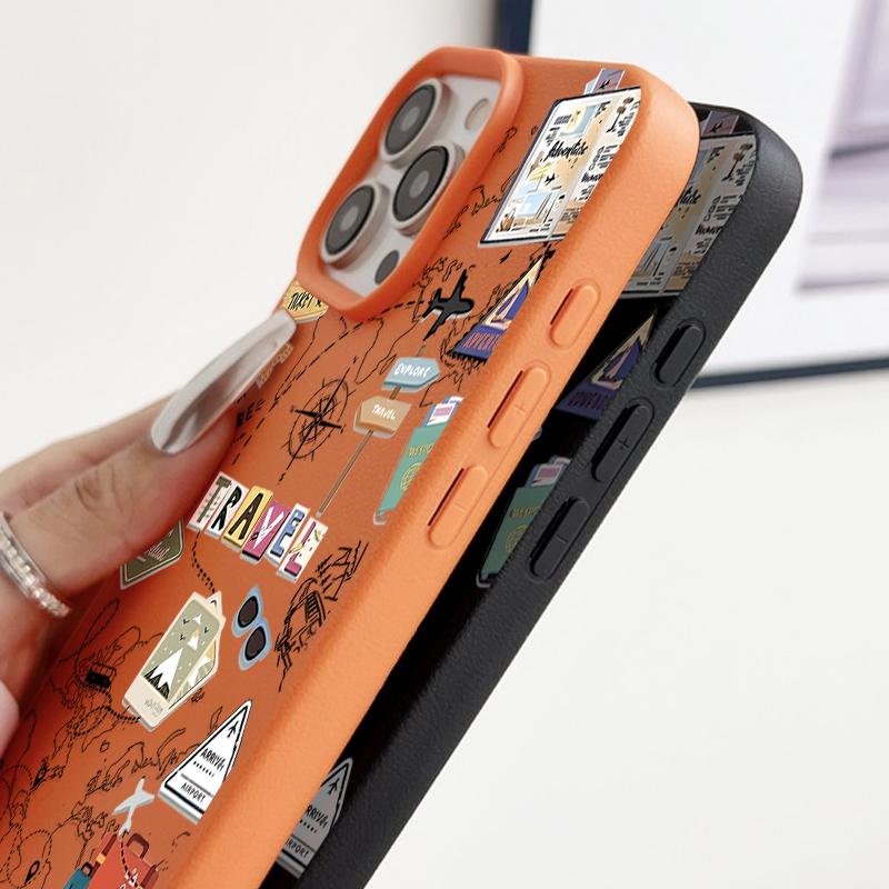 Für iPhone 16 15 Pro Max 14 Pro 13 12 11 Hülle Reise Wegweiser Muster TPU Ledertextur Weich Matt Stoßfest Schlank Handyhülle