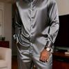 Men's Casual Two-piece Set: Plain Long-sleeved Button-down Shirt with a Spread Collar