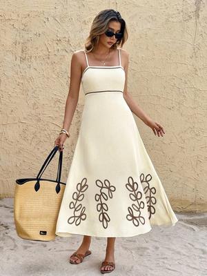 Women's Vintage Floral Spaghetti Strap Backless Dress - Casual Summer Wear