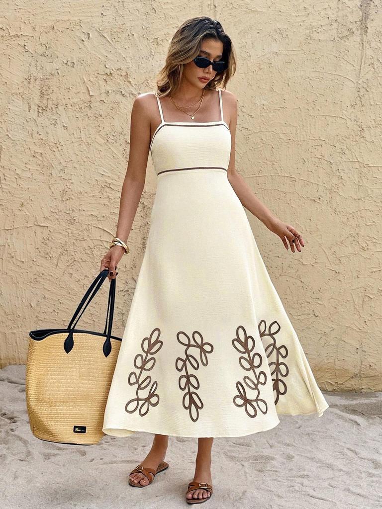 Women's Vintage Floral Spaghetti Strap Backless Dress - Casual Summer Wear