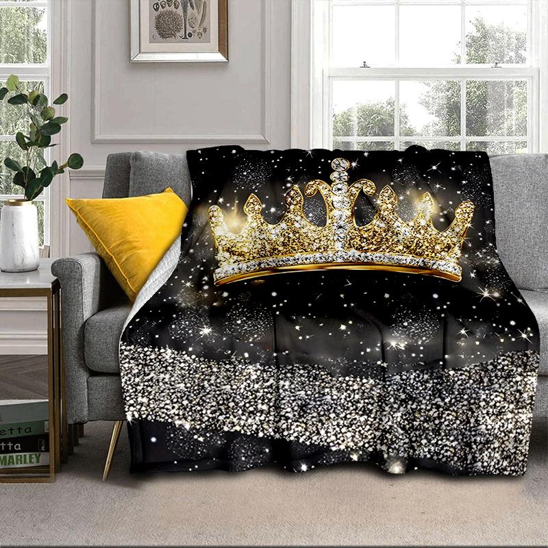 Pink Crown Sparkle Majesty Blanket Flannel Blanket for bed, sofa, Camping, Hiking, Picnic Essentials, gift for family Fan gifts