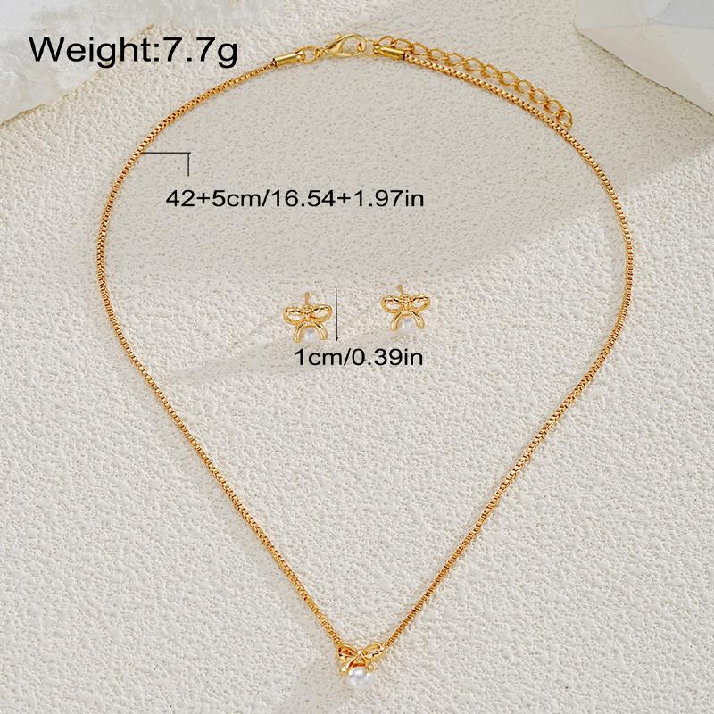 3Pcs/Set Imitation Pearl Bowknot Necklaces Earrings For Women Fashion Exquisite Gold Color Necklaces Earrings Sets Wedding Gifts