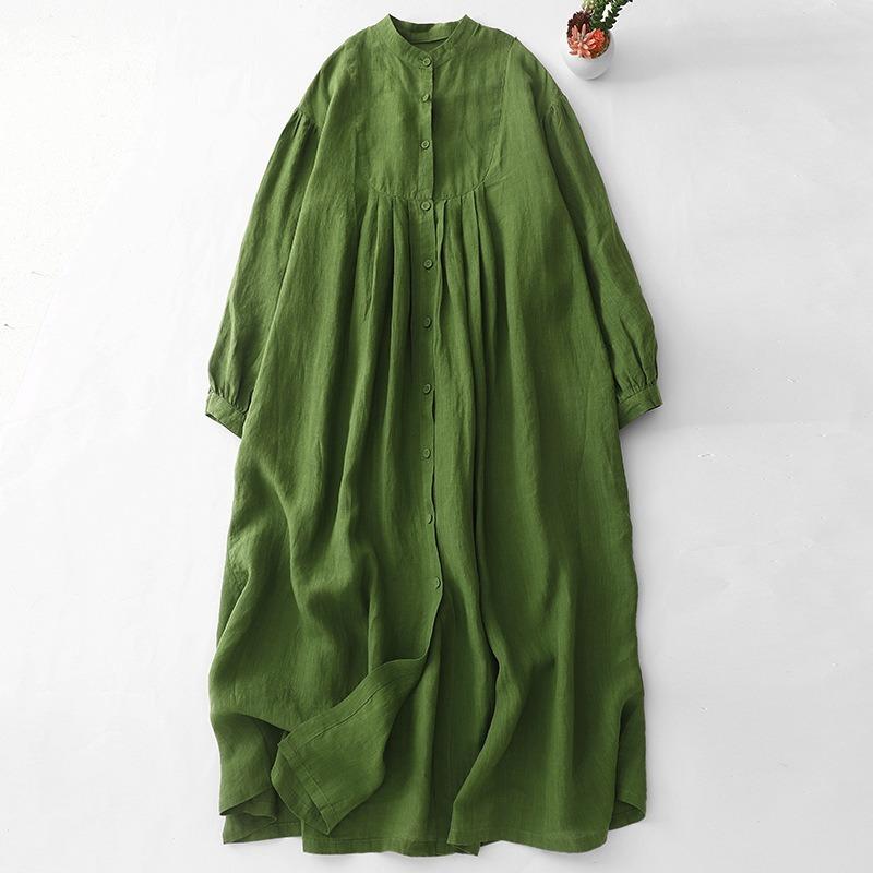 

Long-sleeved Dress Loose Robe Skirt M зелёный