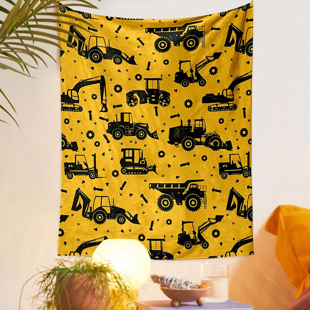 Construction Vehicles Pattern Design Patterned Tapestry Decorative Wall Hanging, Home Bedroom Living Room Decor