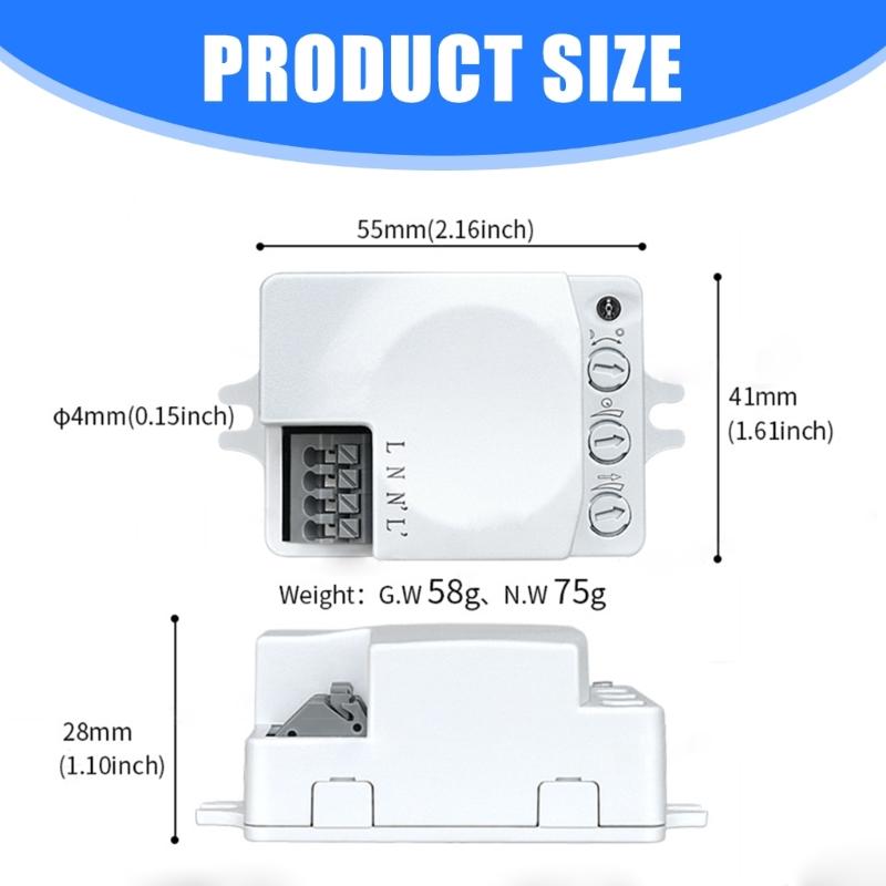360 Degree Microwave Motion Sensors Switches Pack 5.8GHz Detection Adjustable Delay for Indoor Light Fixtures Use