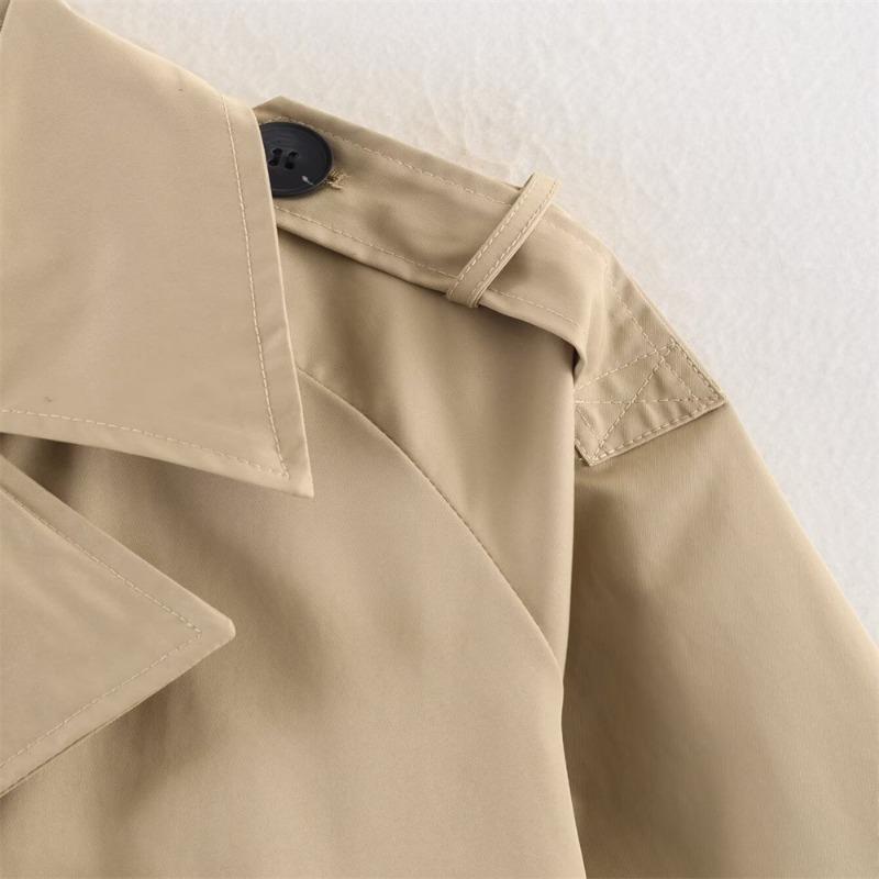 Women Double Breasted Lapel Short Trench Jacket Coat