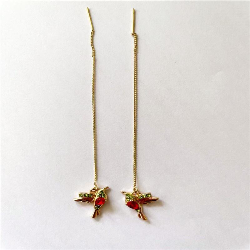 Women's Plating Gold Earrings Elegant Bird Long Tassel Ear Line