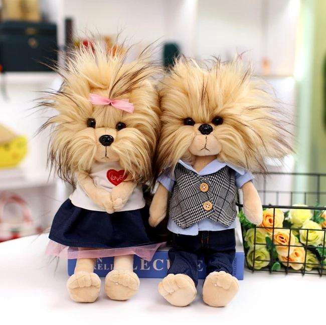 Levensechte Yorkshire Koppel Hond Pluche Speelgoed Knuffeldieren Hoge Kwaliteit Realistische Simulatie Pluizige Huisdier Puppy Pop Speelgoed about 37-40cm